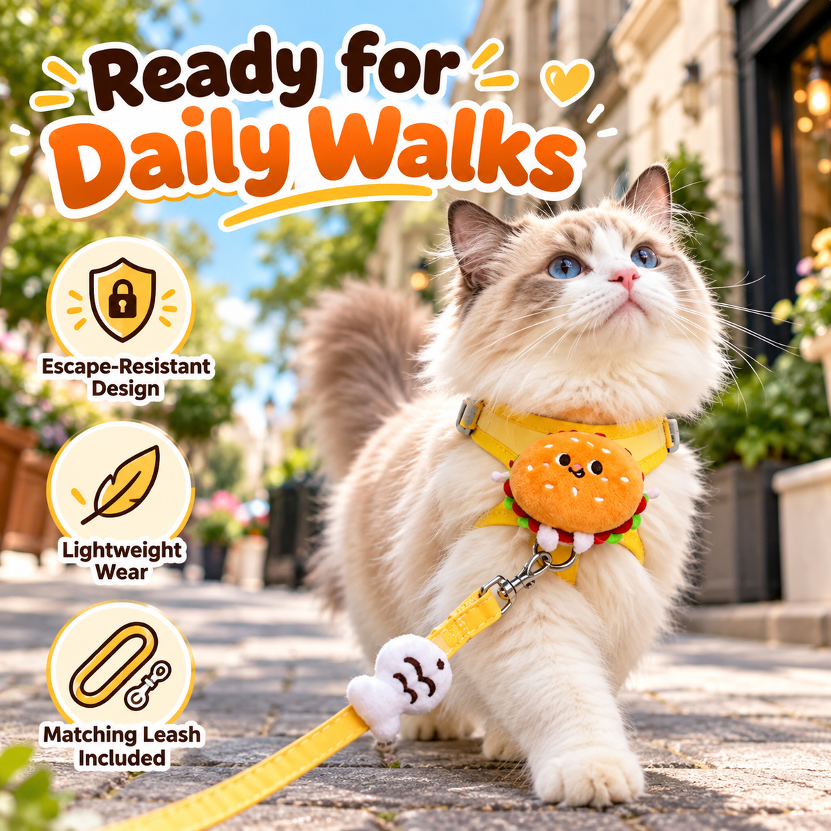 Hamburger Pet Harness & Leash Set